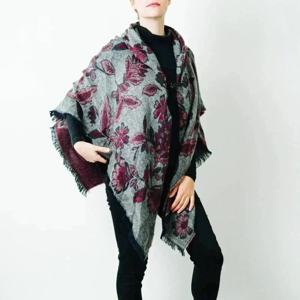 Floral Shaw Afgan Blanket Poncho - Picture 5 of 9